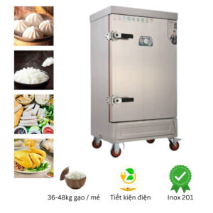 Tủ nấu cơm công nghiệp 12 khay dùng điện chính hãng Minh Châu